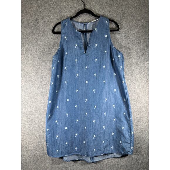 Given Kale Dress Women's L Blue Sleeveless Palm Tree Midi Normcore Everyday‎ - Picture 1 of 7